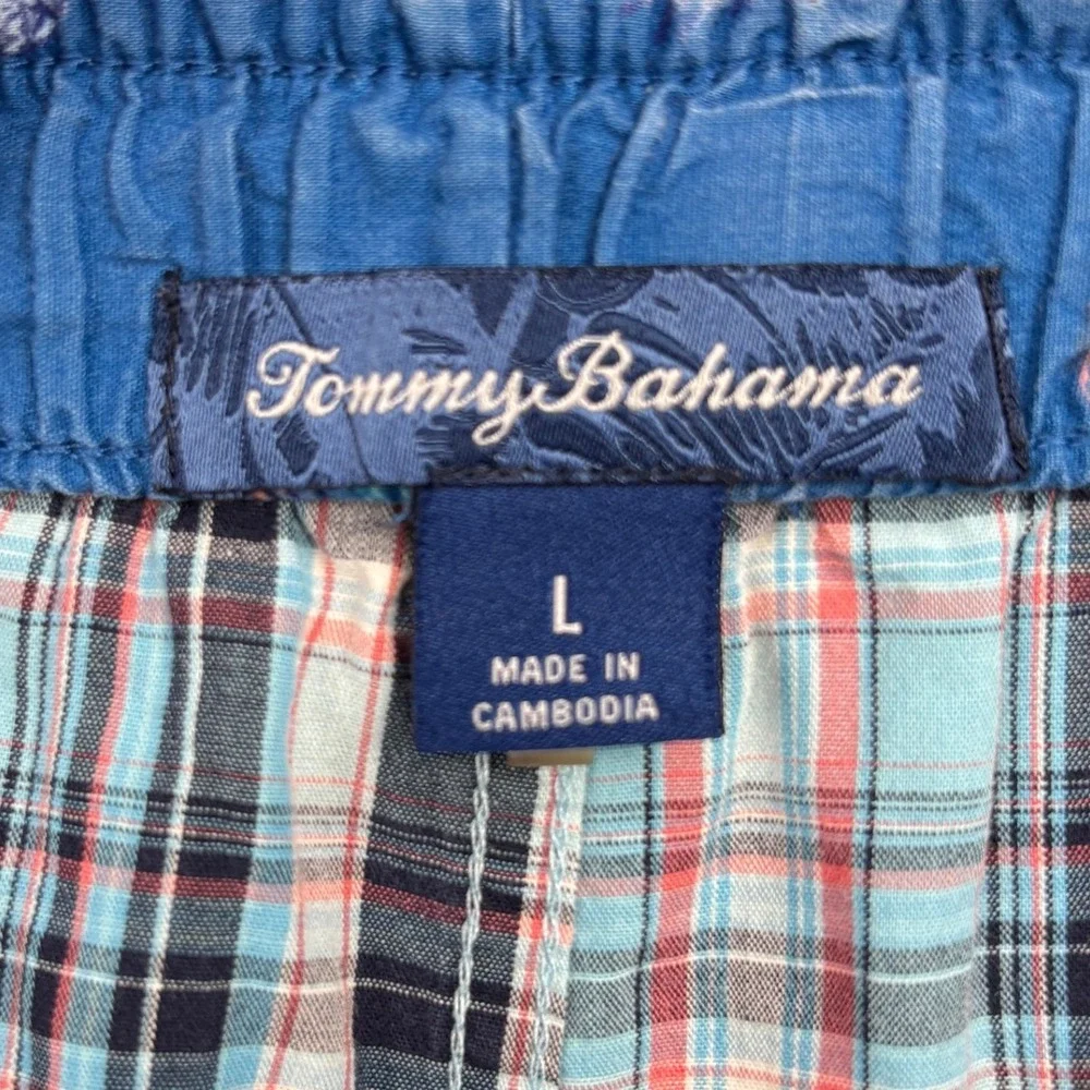 Tommy Bahama Pants Mens Large Blue Pink Plaid Cotton Pajama Sleep Lounge Pants L